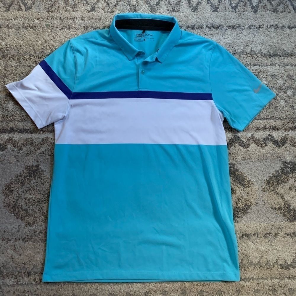Nike Men’s Aqua Blue, White & Purple Golf Polo